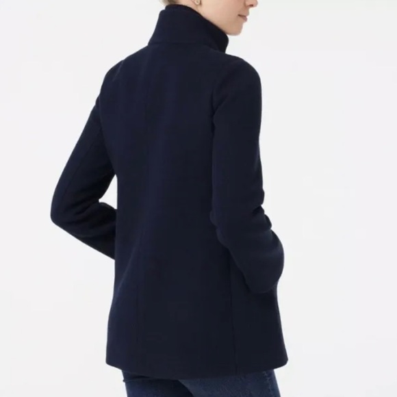 🌸 J. Crew Village Navy Wool Coat Zip Front Jacket Stand Collar - Picture 4 of 9